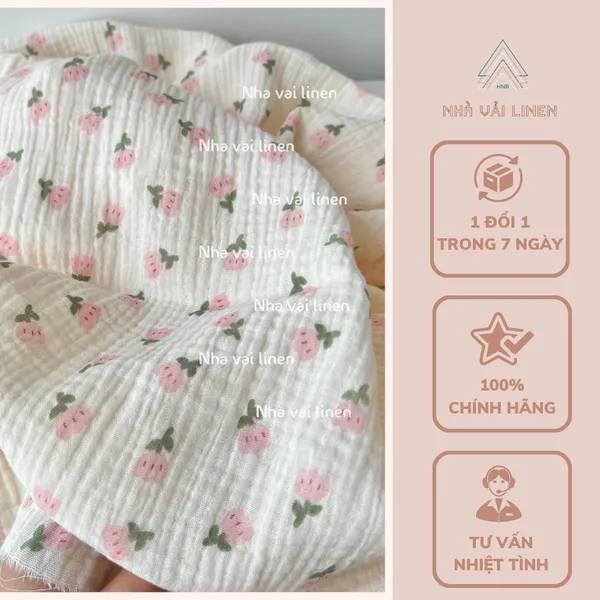 Vải xô muslin cao cấp 2 lớp hoạ tiết hoa tulip