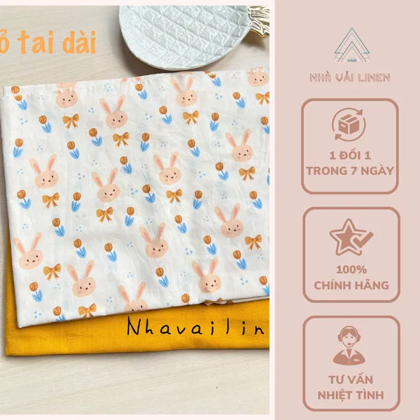 Vải Cotton Cao Cấp Hoạ Tiết Thỏ Tai Dài
