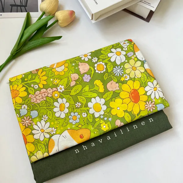 COTTON HỌA TIẾT MÈO MẬP ÔM CÁ