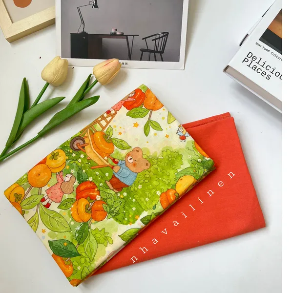 COTTON HỌA TIẾT GẤU ĐẨY XE TÁO