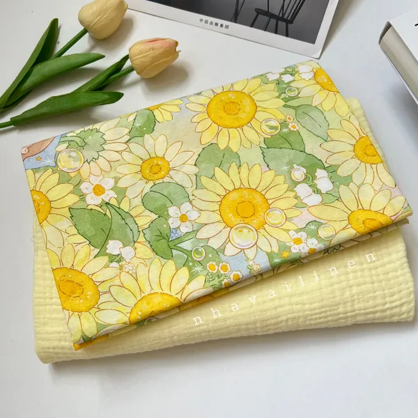 COTTON HỌA TIẾT HOA HƯỚNG DƯƠNG THỎ