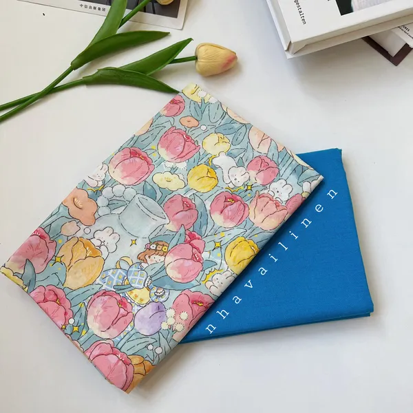 COTTON HỌA TIẾT EM BÉ THỎ HOA HỒNG