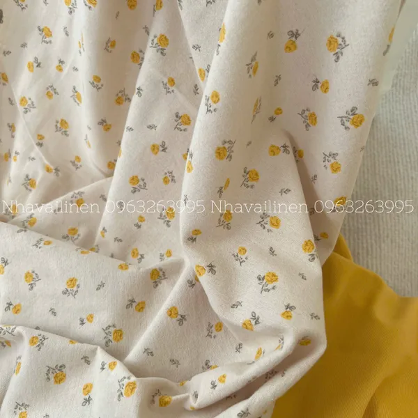 Vải thô cào bông hoa cúc vàng