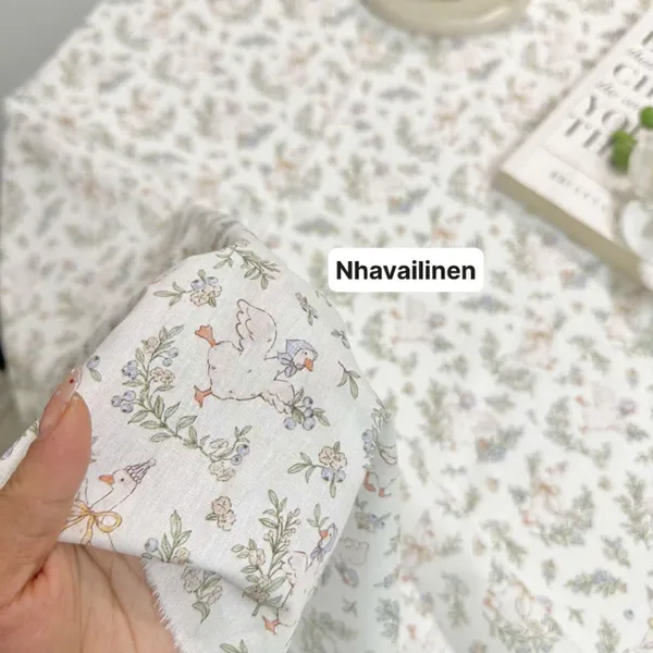 Vải cotton cao cấp hoạ tiết vịt việt quất
