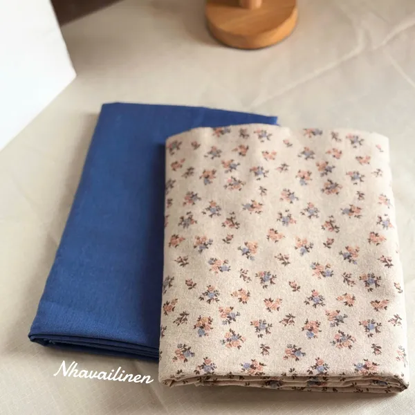 Vải thô cào bông hoa hai màu cam xanh