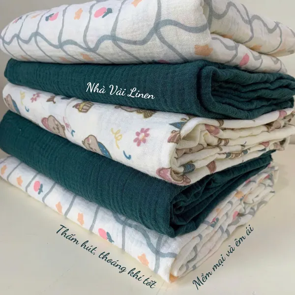 Xô muslin cao cấp 2 lớp hoạ tiết gấu sinh nhật