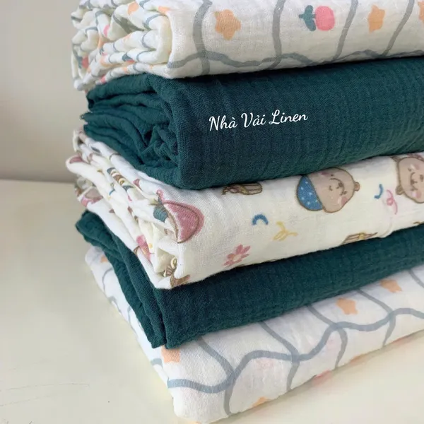 Xô muslin cao cấp 2 lớp hoạ tiết gấu sinh nhật