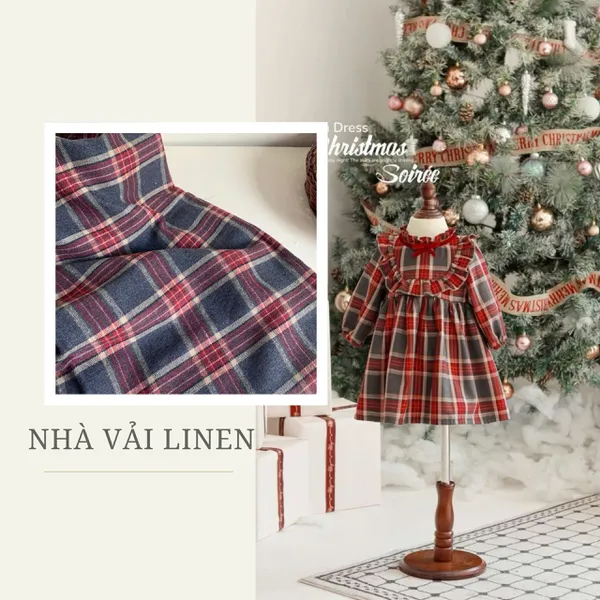 Vải caro cotton xám đỏ