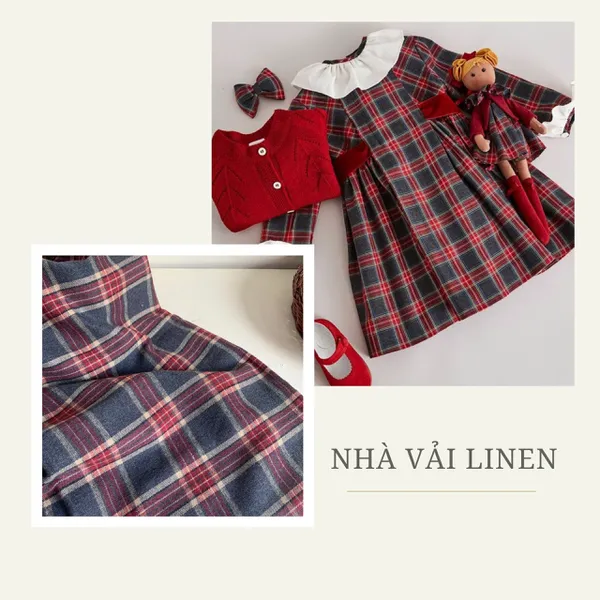 Vải caro cotton xám đỏ