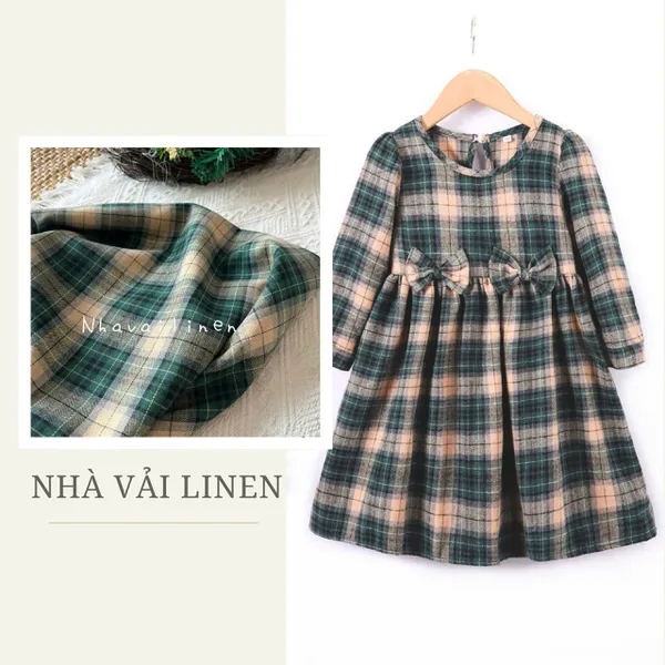 Vải caro cotton xanh be