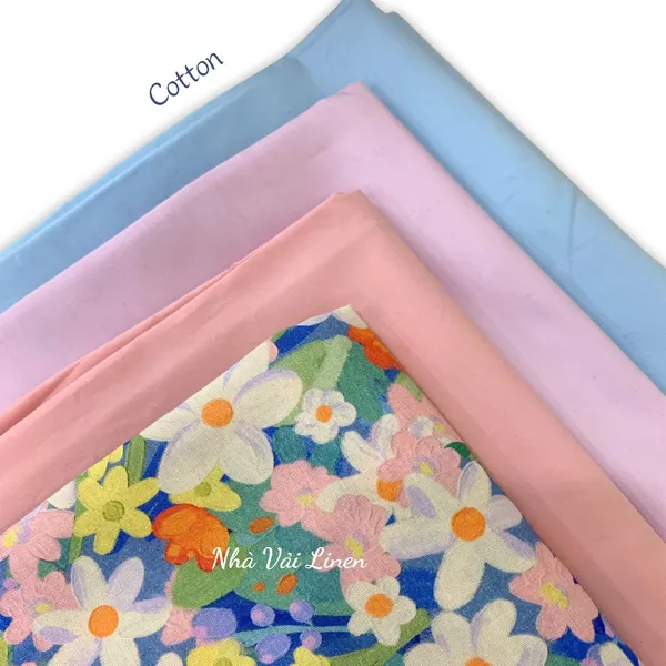 Vải cotton hoạ tiết hoa cúc nhuỵ vàng