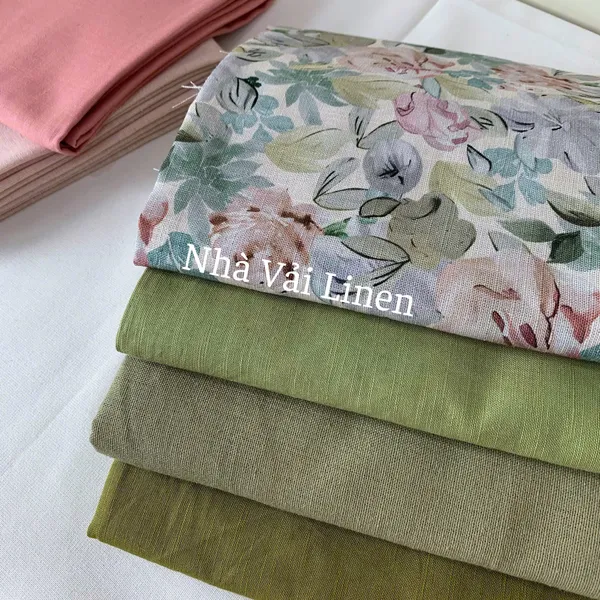 Vải linen gân hoa loang xanh