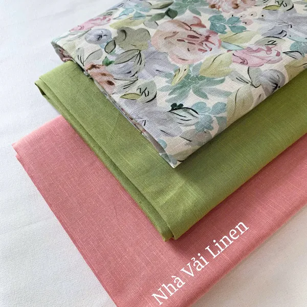 Vải linen gân hoa loang xanh