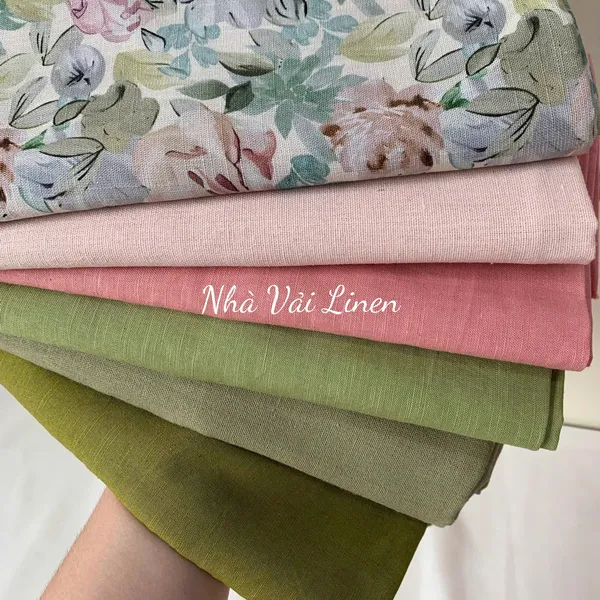 Vải linen gân hoa loang xanh