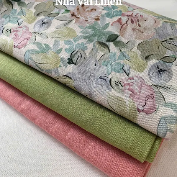 Vải linen gân hoa loang xanh