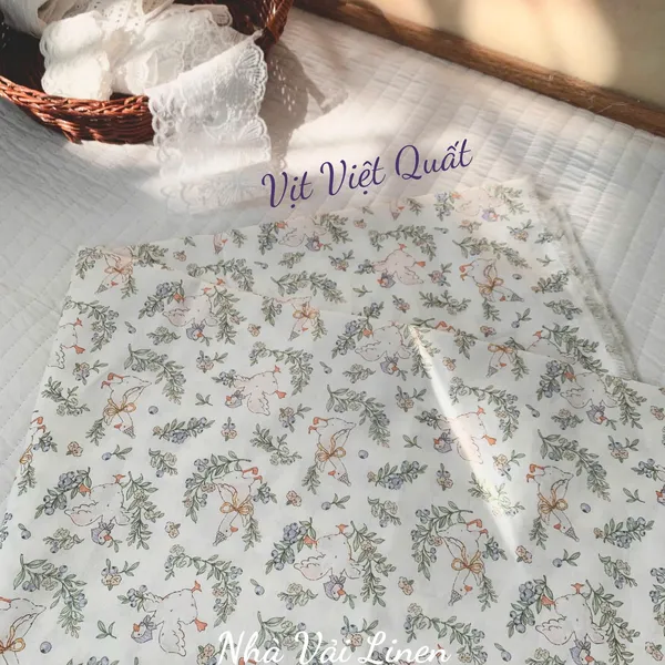 Vải cotton cao cấp hoạ tiết vịt việt quất