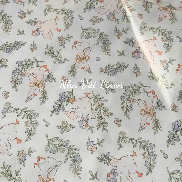Vải cotton cao cấp hoạ tiết vịt việt quất