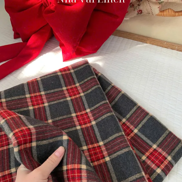 Vải caro cotton xám đỏ