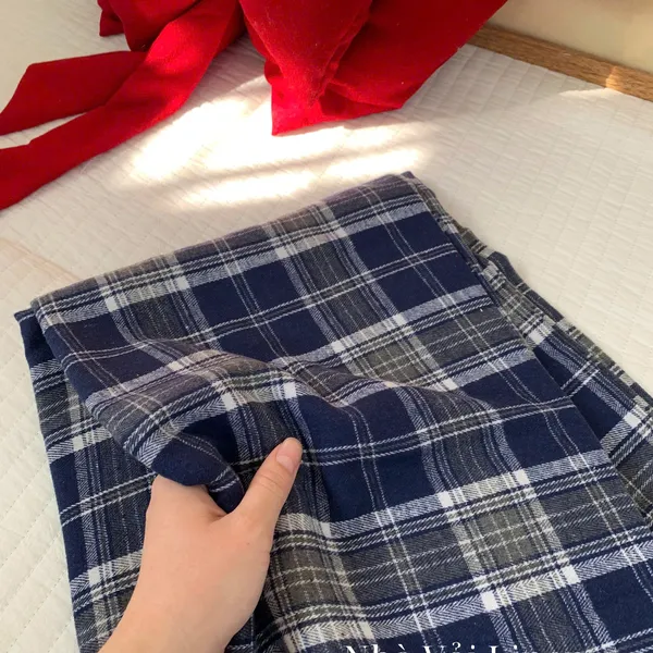 Vải caro cotton trắng xanh