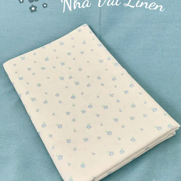 Vải Linen Bột Hoạ Tiết Hoa Xanh Biển