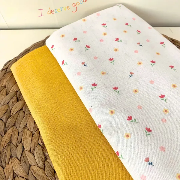 Vải Linen Bột Hoạ Tiết Hoa Vàng Hồng