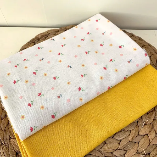 Vải Linen Bột Hoạ Tiết Hoa Vàng Hồng