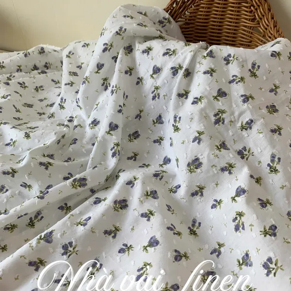 Vải xô hạt hoạ tiết hoa tím