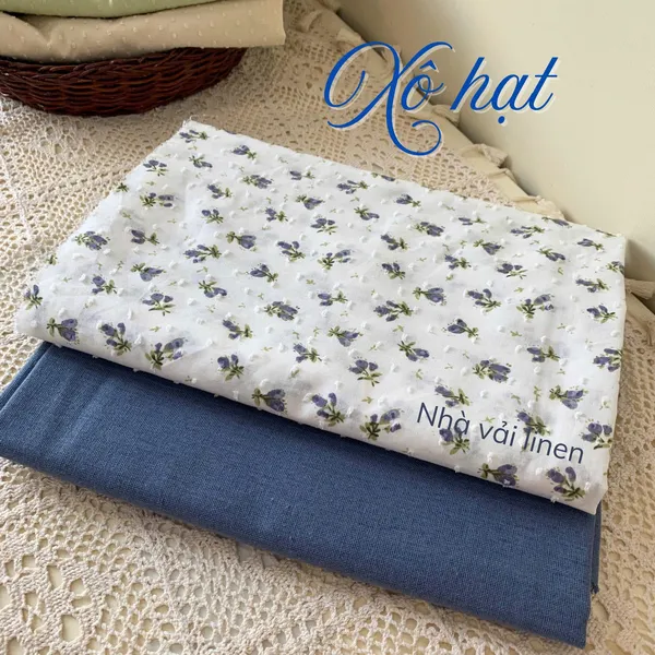 Vải xô hạt hoạ tiết hoa tím
