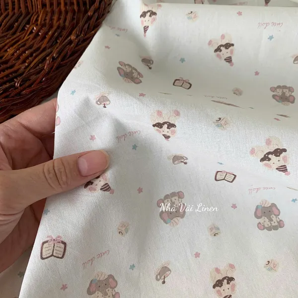 Vải cotton hoạ tiết voi sách