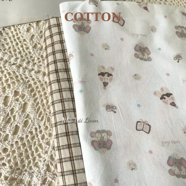 Vải cotton hoạ tiết voi sách