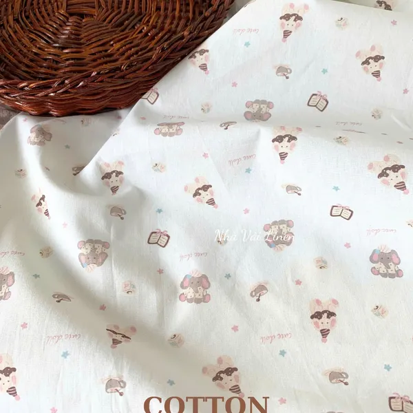 Vải cotton hoạ tiết voi sách