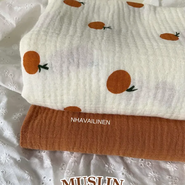 Xô muslin cao cấp 2 lớp hoạ tiết quả quýt