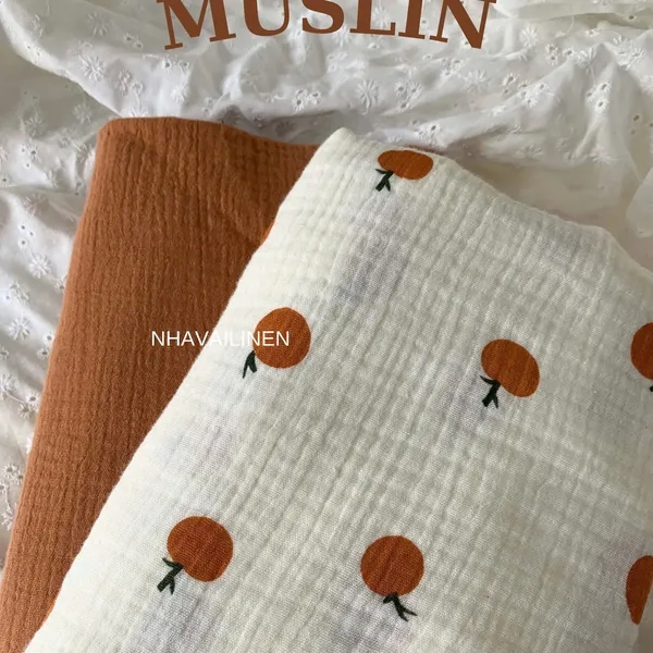 Xô muslin cao cấp 2 lớp hoạ tiết quả quýt