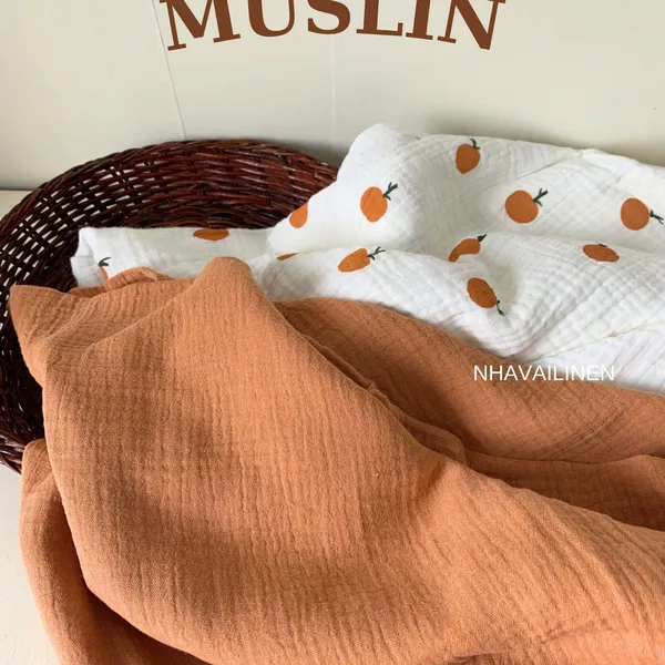 Xô muslin cao cấp 2 lớp hoạ tiết quả quýt