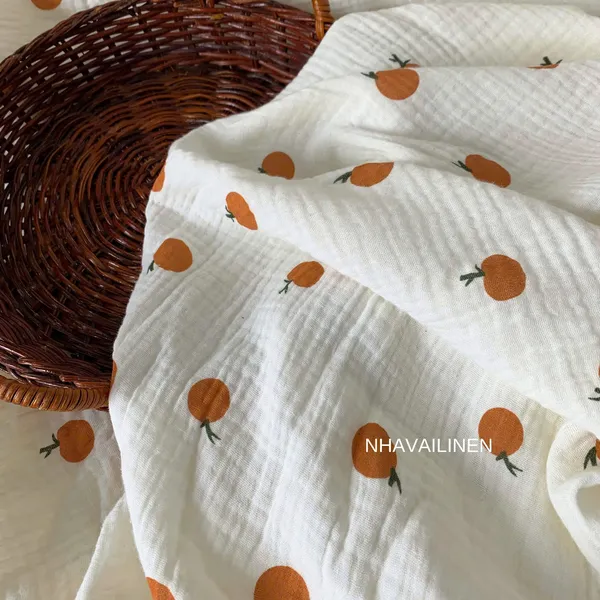 Xô muslin cao cấp 2 lớp hoạ tiết quả quýt