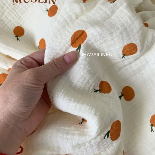 Xô muslin cao cấp 2 lớp hoạ tiết quả quýt