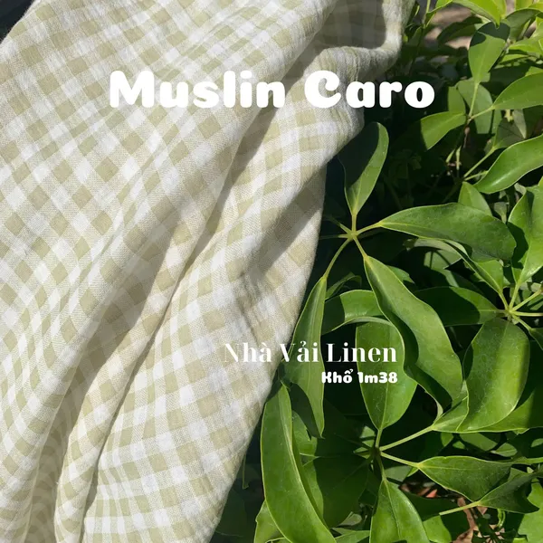 Xô muslin cao cấp 2 lớp hoạ tiết caro xanh rêu