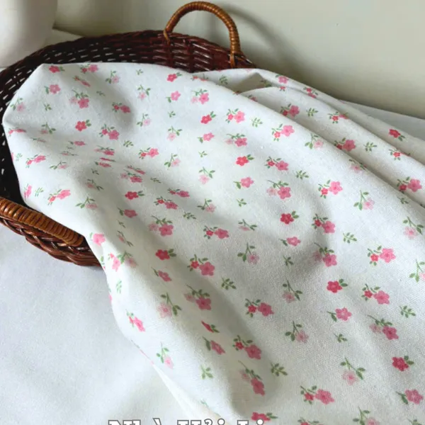 Vải linen bột hoạ tiết hoa anh đào