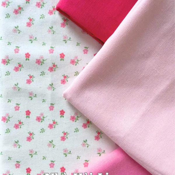 Vải linen bột hoạ tiết hoa anh đào