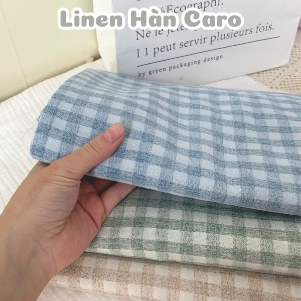 Vải linen hàn caro to