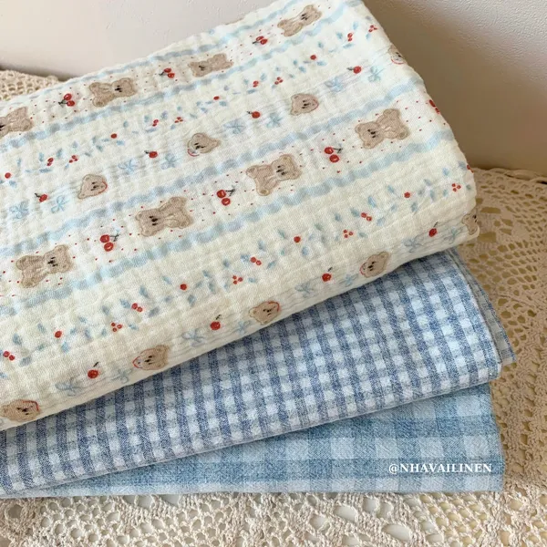 Xô muslin cao cấp 2 lớp hoạ tiết gấu nâu dây