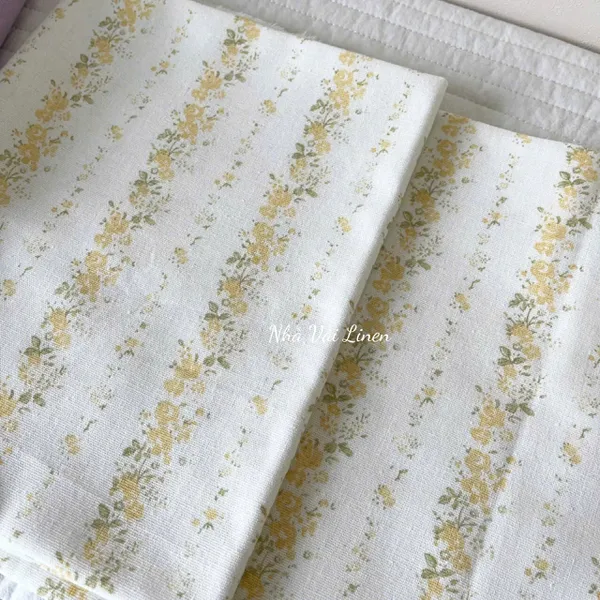 Vải linen bột hoa dây vàng