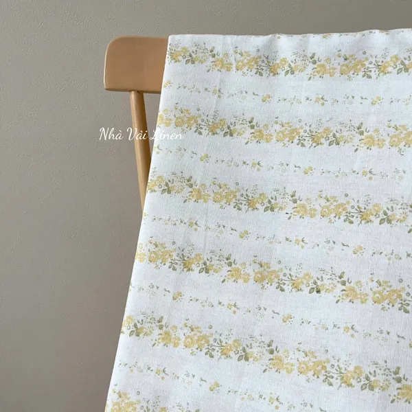Vải linen bột hoa dây vàng
