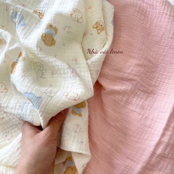 Xô muslin cao cấp 2 lớp hoạ tiết cún voi