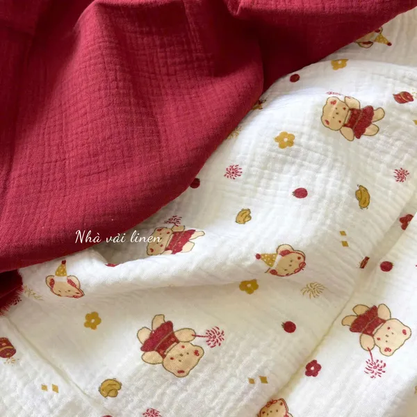 Xô muslin cao cấp 2 lớp hoạ tiết gấu pháo hoa