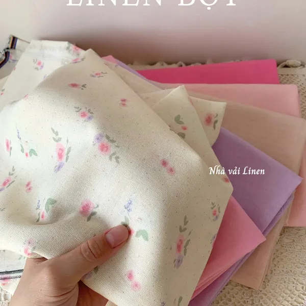 Vải linen bột hoa hồng tím