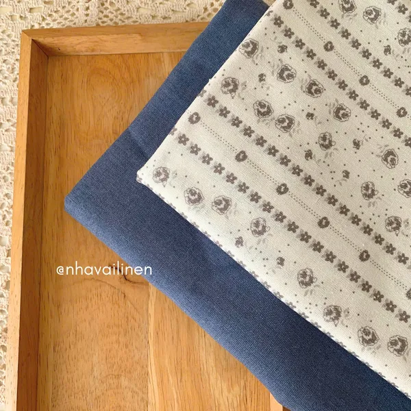 Vải linen bột hoa sọc xám