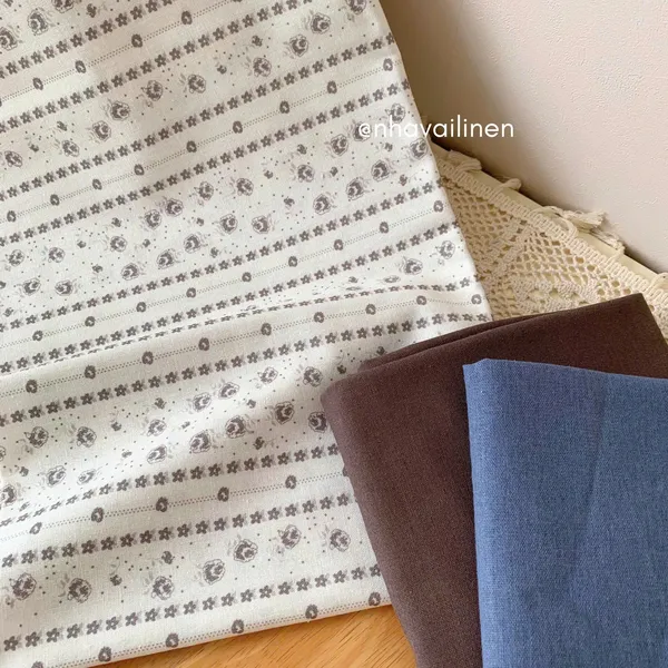 Vải linen bột hoa sọc xám