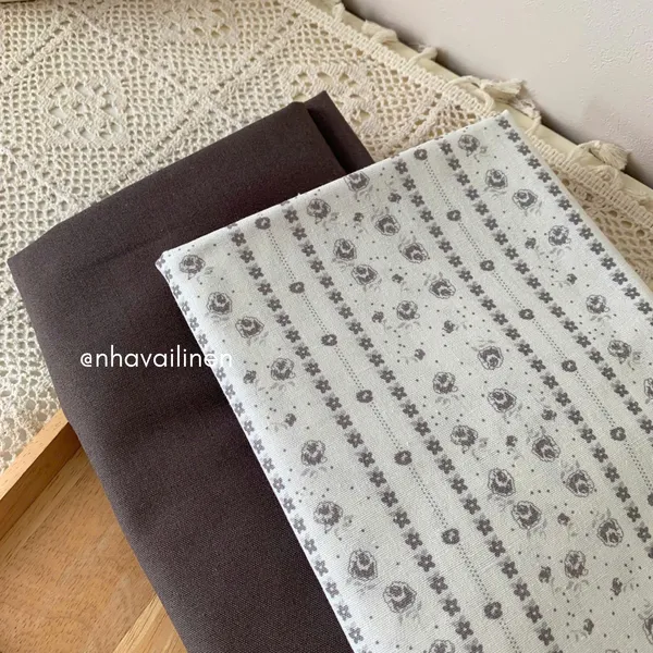 Vải linen bột hoa sọc xám