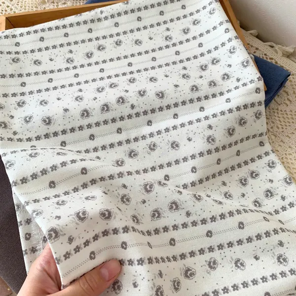 Vải linen bột hoa sọc xám